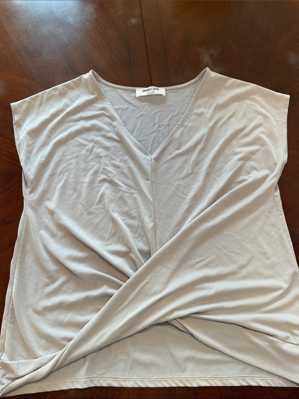 Double Zero Light Gray V-Neck Twist Front Short Sleeve Top